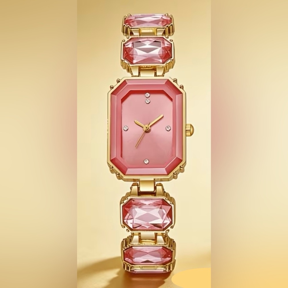 Gold-Tone Pink Crystal Bracelet Watch